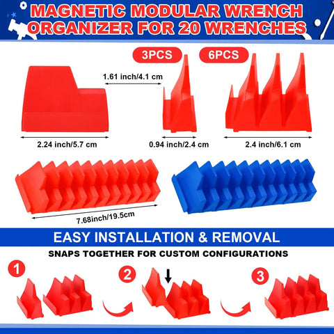 Magnetic Socket And Wrench Organizer Set For Tool Box Drawer, Six Magnetic Racks Hold Twenty Wrenches And Sockets