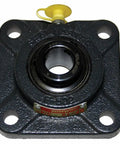 Tough As Nails Cast Iron Flange Mount Ball Bearing Unit With A Clean One Point Five Inch Bore and Four Bolt Base, top view.