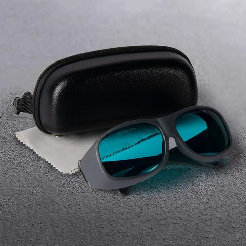Premium Red Laser Blocking Safety Glasses For Kick Ass Eye Protection During 620 To 700Nm Red Light Therapy With OD6 Plus Optical Density in a case.