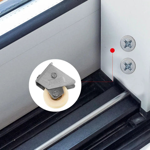 Top Shelf Stainless Steel Sliding Door Pulley Roller Adjustable 31-39mm Heavy Duty Window Wheel, showing stainless steel roller and track.