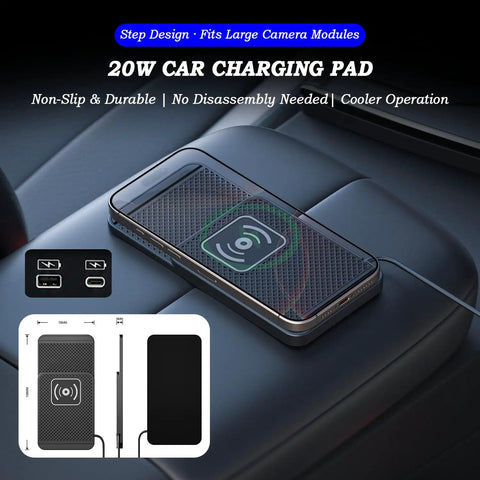 Rock Solid Slick 20W Fast Wireless Charging Pad For Chevy Aveo Beat Blazer Fits Dashboards And Center Console showing a sleek design with USB-C.