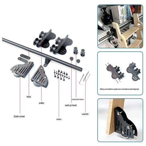 Built Tough Sliding Barn Door Track Kit With Rust Proof Extension Rail and Quiet Floor Roller for quick home library setup parts and components.