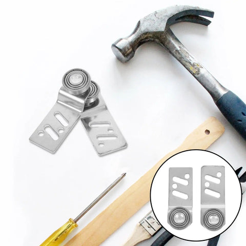 Heavy Duty Stainless Steel Sliding Door Rollers 4 Pack Featuring Precision Ball Bearings 23mm Axle against tools on a workspace.