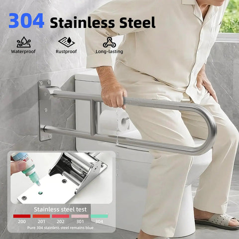 Built Tough 304 Stainless Steel Bathroom Grab Bar With Heavy Duty 510 Lb Capacity Fold Up Anti Slip Toilet Safety Rail And Rustproof Wall Mount Support For Seniors
