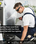 Bluetooth Safety Glasses With Photochromic Lenses And Crisp Clear Audio For The Daily Grind Rechargeable LED Work Eyewear with man repairing an appliance.