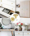 Hella Slick Gold Drawer Knobs With Screws 30mm Cabinet Pulls For Kitchen Cabinets Dresser Furniture Upgrades on various drawers and surfaces.