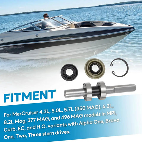 Beach Ready Seawater Pump Rebuild Kit For Mercury MerCruiser Sterndrives parts including stainless shaft and seals for inboard engines.