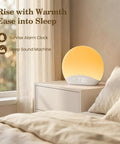 Rock Solid Sound Machine Paired With Sunrise Alarm Clock And Soothing Night Light For Chill Bedroom Upgrades Deep Sleep Cycles And Smooth Morning Wake Ups on bedside table