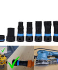 Ultimate 7-Piece Dust Collection Hose Adapter Kit Featuring Quick Click Expanded Connectors For Shop Vacs And Power Tools Sande, 1-2/3 to 1-3/4 inch adapters.