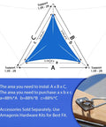 Diagram showing installation guide for Blue 14 Ft Triangle Sun Shade Sail With UV Blocking Up To 95 Percent Breathable HDPE Canopy For Patio Garden Backyard And Deck Outdoor Shade That Keeps You Cool And Safe From The Sun.
