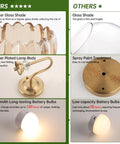 Comparison of Two Pack Vintage Battery Powered Wall Sconces With 5000mAh Rechargeable Battery Remote Control Dimmable Tulip Amber Shades versus others