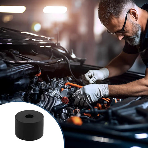 Heavy Duty Black Rubber Spacers 8 Pack 1 Inch Thick 5 16 Bore Solid Industrial Cushion Blocks For Cars And Diy Projects installed in an engine bay.