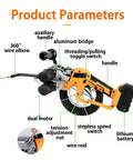 Rock Solid Plug And Play Cordless Cable Puller With 10000mAh Battery And Automatic Pipe Threader, showing product features and design.