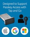 VeriMark Gen2 USB A Fingerprint Key Reader with logos and icons for multiple OS support and Windows Hello for Business