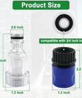 Six Pack Three Quarter Inch Garden Hose To Pressure Washer Adapter With Quick Connect For Easy Setup Compatible With PW909103K Blue Pressure Washer Hose Connector Durable And Hassle Free Attachment shown with dimensions and compatibility features.