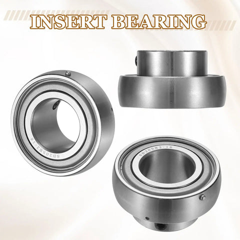 Heavy Duty Spherical Insert Bearings Two Piece Chrome Steel Units One Inch Bore With Eccentric Lock Setup shown from multiple angles.