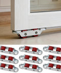 4Pcs Set Rock Solid Steel Slider Door Rollers With Silent Dual Nylon Wheels 16Mm Double Groove Design Self Adjusting Tray on cabinet.
