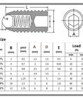 Heavy Duty Spring Plunger With Slick Hex Ball And Sure Grip M6 Set Screw Bolt Precision Indexing Clamping Kits dimension chart.