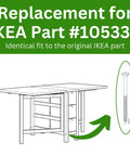 Replacement for IKEA Part #105330 visual guide showing screw fit for tables and daybeds, ensuring identical compatibility.