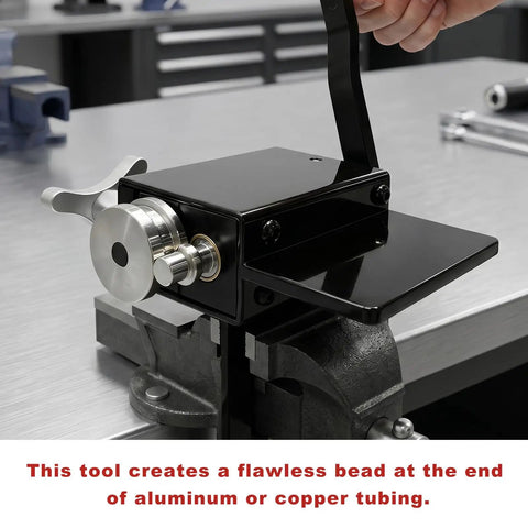 Heavy Duty Aluminum Alloy Bead Roller Tool For Custom Intake And Intercooler Piping Tubes Fits 5 8 Inch Plus Rigid Metal Or Plastic Tubing on workbench.