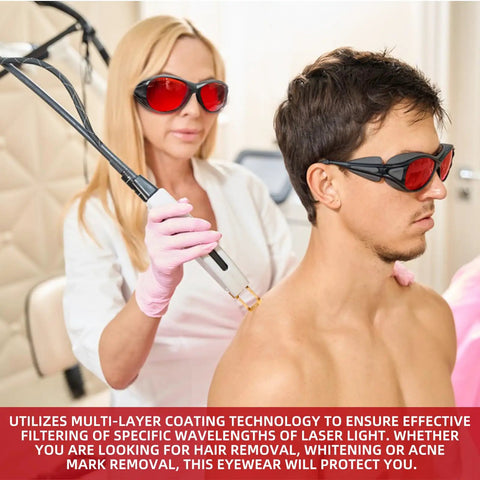 Heavy Duty OD6 Plus Laser Safety Glasses Pulling Double Duty With Kickass Blue Green UV Filtering To Protect Your Peepers On Every Serious Cnc Or Fiber Workshop Build worn by technician during laser treatment.