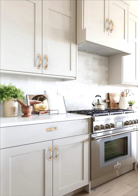10 Pack Champagne Bronze Cabinet Pulls 3 Inch Solid Zinc Alloy Handles on White Kitchen Cabinets