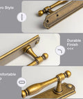 Gotta Have These Antique Brass Cabinet Pulls 2 Pack Featuring Classic Turned Spindle Shape And Chunky Decorative Backplate Solidly 5 Inch Hole Center shown from top and side angles, highlighting durable finish and comfortable grip.