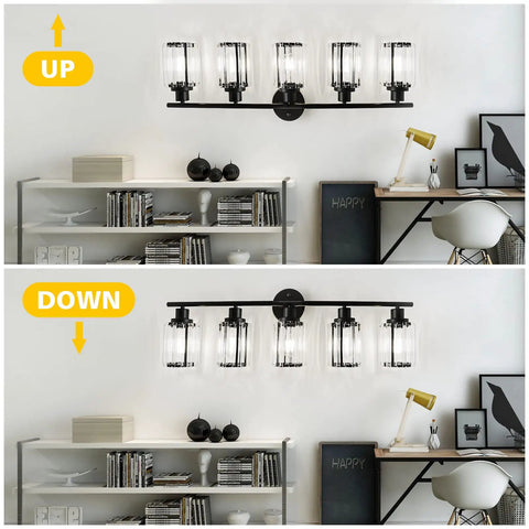 Five Light Crystal Vanity Lights In Black For Bathroom Over Mirror Modern Crystal Shade Wall Fixture With E26 Base