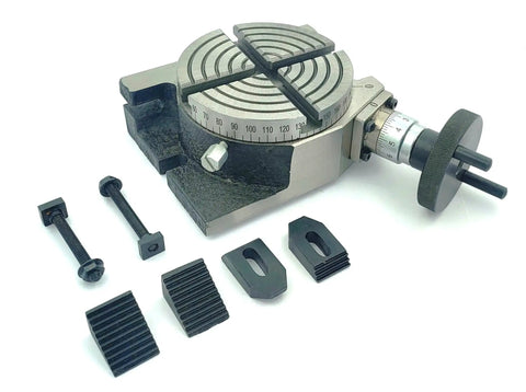 Beefy 4 Inch Rotary Table With ER20 Collet Adaptor And M6 Clamp Kit For Small Milling Machines, Cast Iron, 360 Degree Graduation, 1:36 Worm Gear.