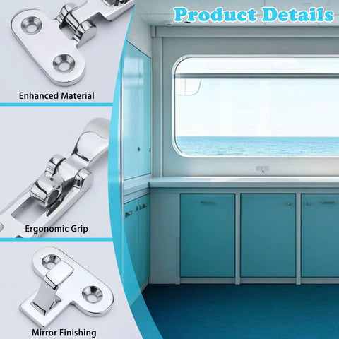 Badass Durability Marine Grade 316 Stainless Steel Boat Hatch Latch With Anti Rattle Mechanism And Heavy Duty Hold Down Clamp For Yachts Boats And Secure Storage showcased in a marine interior.