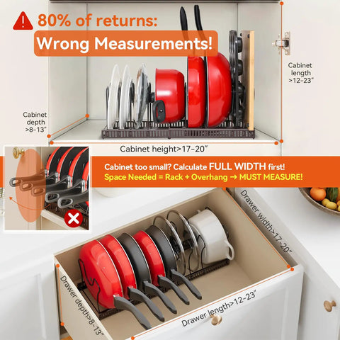 Level Up Your Kitchen Setup With This Expandable Under Cabinet Pot And Pan Lid Organizer Rack Crafted From Solid Iron With Soft Rubber Tips For Scratch Free Countertop Storage That Absolutely Flips The Script On Clutter with measuring tips.
