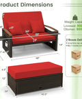 Patio Rattan Daybed With Four Level Adjustable Backrest And Handy Storage Ottoman dimensions and packaging details.