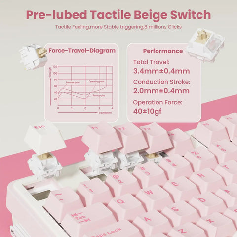 Pre-lubed Tactile Beige Switches for Top Shelf Wireless Mechanical Keyboard With Smart Screen And Rotary Knob, Gasket Mounted Hot Swap.