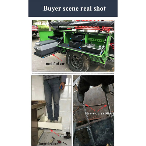 Pro Grade Heavy Duty Drawer Slides Built Tough Like A Tank Rolling Smooth As Butter With Reliable Self Locking Design For Kitchen Drawers Or Shop Storage At Sixty Centimeters Long installed in a modified car.