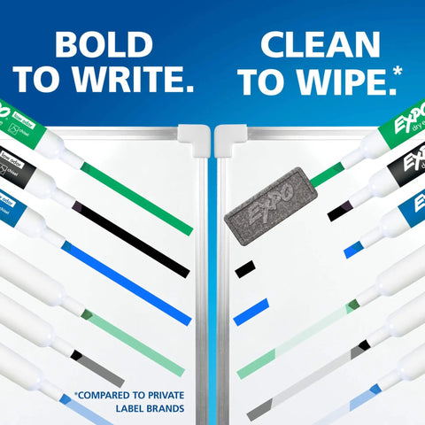 Fresh Top Shelf Dry Erase Markers With Low Odor Slick Smooth Glide Formula, Badass Durable Chisel Tips, Hella Vibrant Clean Erasable Whiteboard Pens, 12 Count Supply Stack on whiteboard with vibrant colors.
