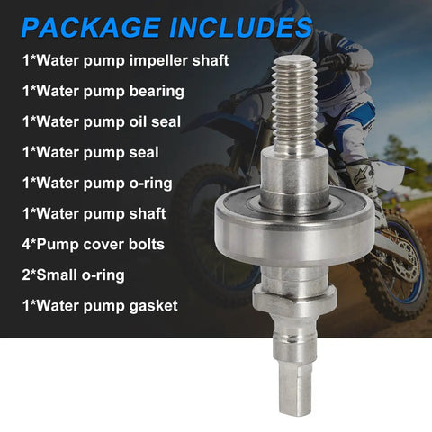 Water Pump Rebuild Kit For Yamaha YFZ450 YZ450 2004-2013 includes metal impeller shaft, seals, and bolts for efficient cooling repair.