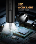 Top Rated 2 In 1 Cordless Electric Screwdriver With Rechargeable Battery And Manual Twist Option For Home Diy Fixes Picture Hanging And Multi Tasking Projects 300Rpm Workhorse with LED work light illuminating a circuit board.