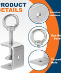 Two Pack 304 Stainless Steel Tiger Clamps, 40mm Square U Clip With Eye Hook Screw, Heavy Duty C Clamp For Woodworking, Welding, Mounting, Adjustable Mini Clamp Set For Secure Holds, 304 stainless steel clamp with eye hook screw and threaded hole