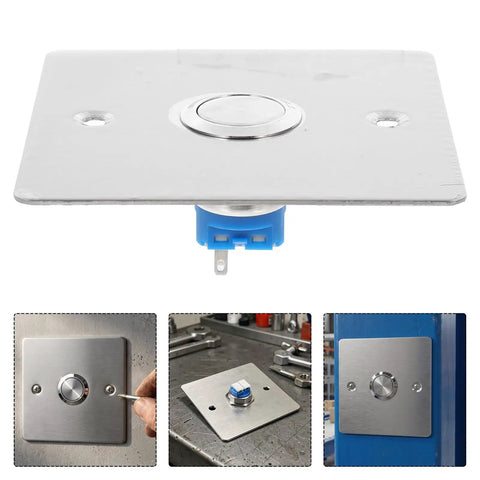 Stainless Steel Emergency Stop Push Button Panel Mount Switch Built Like A Tank For Heavy Duty Industrial Machine Control With Instant Safe Shutdown No Nonsense Workhorse Gear showing front and side views, mounted.