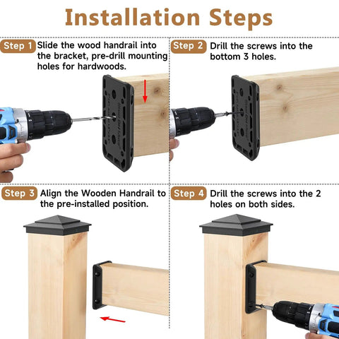 Installation process of 60 Piece Deck Railing Bracket Connectors For 1.5 By 3.5 Inch 2x4 Wood Posts To Handrails And Stair Rails