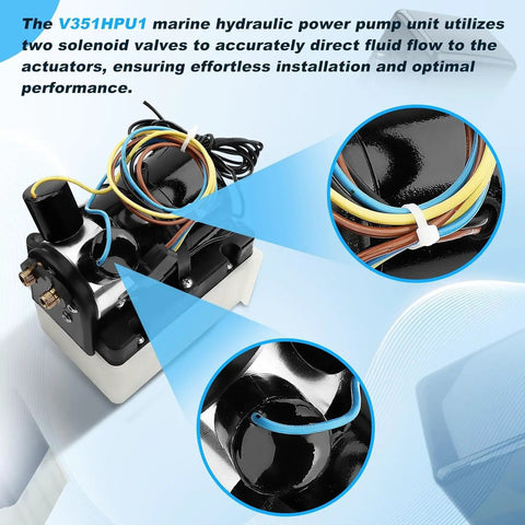 12V Marine Hydraulic Power Unit With Two Solenoid Valves Replacement Part For Bennett Marine Systems, close-up view