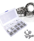 580 Piece Stainless Steel Bearing Balls Assortment Kit Featuring Dead Nuts Accurate Sizing with assorted sizes in transparent case.