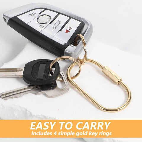 16 Piece Locking Brass Carabiner Key Ring Set With Screw Lock Clips Gold Finish Keychains holding car and house keys