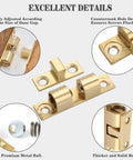 Close-up of double roller catch cabinet latches set, featuring brass design with ball tension and gold finish details.