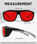 Red Lens Laser Safety Goggles UV Blue Green Diode Up To 532nm DIY Engraving Must Have showing measurements and design.