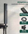Top Shelf Ceiling Mount Shower System With 10 Inch Rain Head And Handheld Valve Trim Kit For Bold Bathroom Refresh Slick Finish No Fuss Durable Efficient Setup, featuring sleek black handheld shower head.