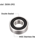 Tough As Nails Stainless Steel Ball Bearings Double Sealed S698 Format 8 mm X 19 mm X 6 mm showing double-sealed design and 440C stainless steel material.
