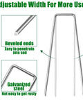 Image of a galvanized steel garden staple with beveled ends and adjustable width for Bulk 500 Pack 6 Inch Galvanized Landscape Staples Garden Stakes Pro Grade Heavy Duty Anti Rust Ground Pins For Weed Barriers Turf Irrigation Hoses Lawn Sod Landscape Fabric And Yard Decor.