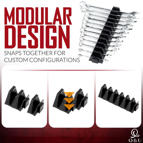 Slick Modular Wrench Organizer System With 48 Magnetic Holders demonstrating custom configurations with wrench rack