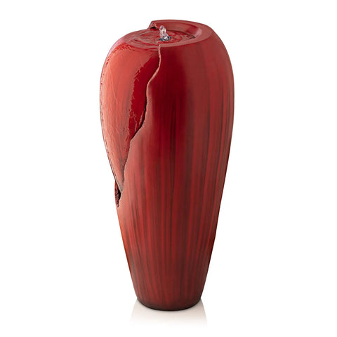 33 Inch Outdoor Vintage Cascading Antique Jar Water Fountain With LED Lights Red Finish for Garden Decor